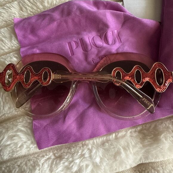 NEW Emilio Pucci EP174 44F Brown Crystal Round Over Size Sunglasses Frame main image 6